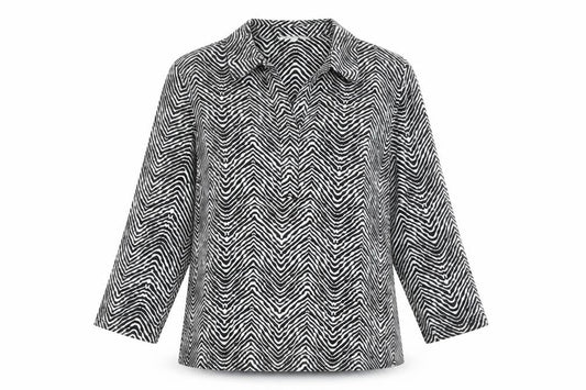 Vanessa Zani Womens White Animal Print Polyester Basic Blouse Size M Collared