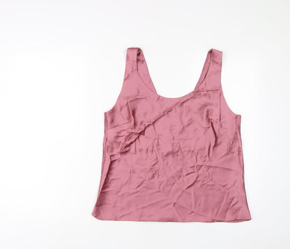 Additional front view of ASOS women’s pink polyester basic t-shirt, size UK 14, v-neck