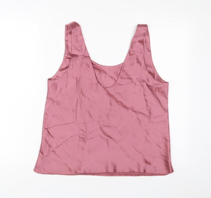 Back view of ASOS women’s pink polyester basic t-shirt, size UK 14, v-neck