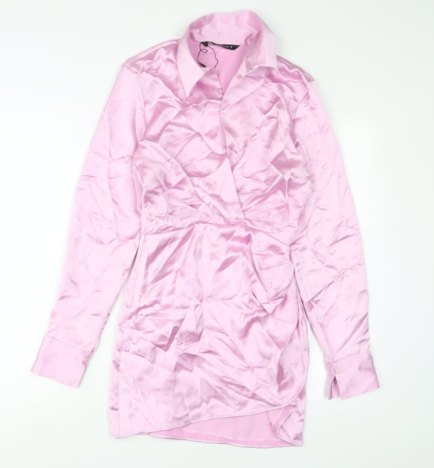 Zara Womens Pink Polyester A-Line Size XS Collared Zip