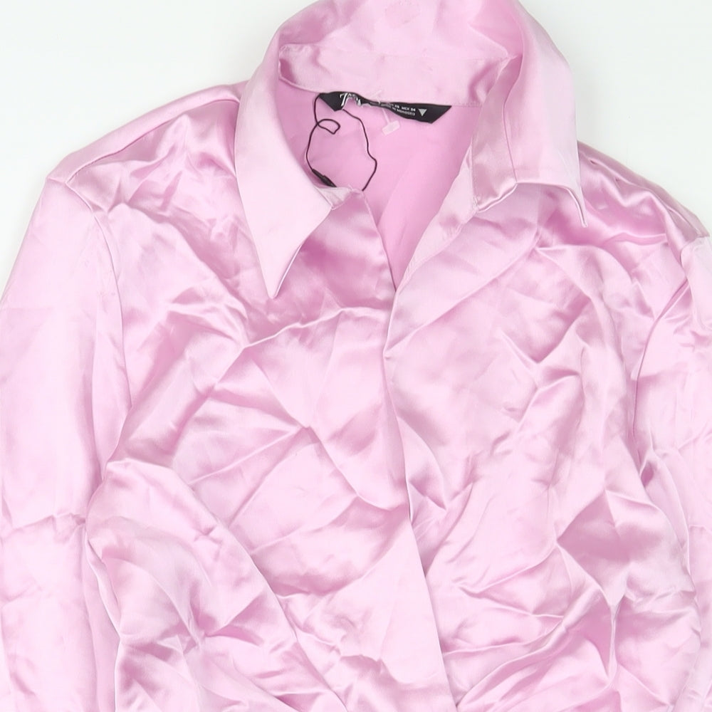 Zara Womens Pink Polyester A-Line Size XS Collared Zip