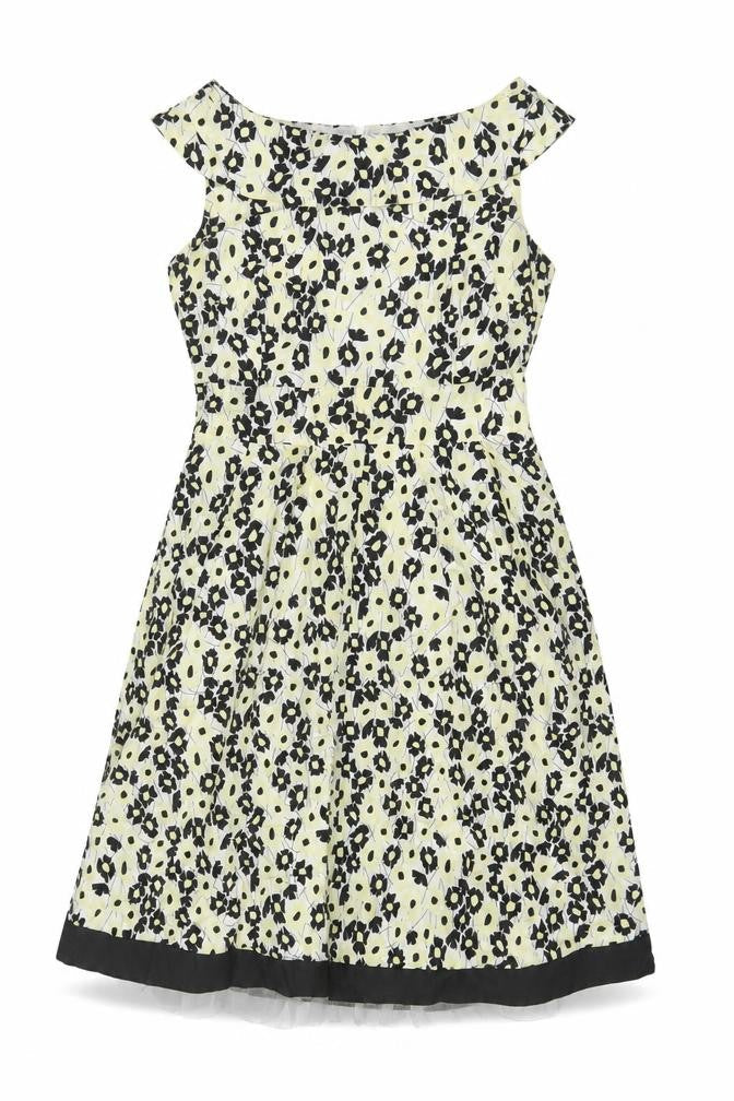 Principles Womens Yellow Floral Cotton Fit & Flare Size 10 Boat Neck Zip