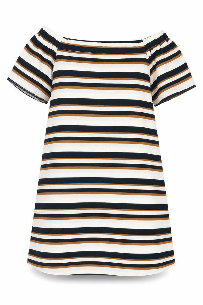 New Look Womens Multicoloured Striped Polyester A-Line Size 12 Boat Neck Pullover