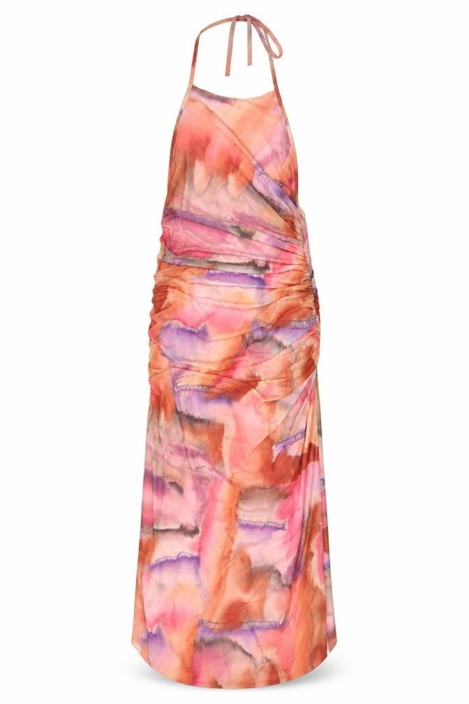 Zara Womens Multicoloured Geometric Polyester A-Line Size S Halter Zip