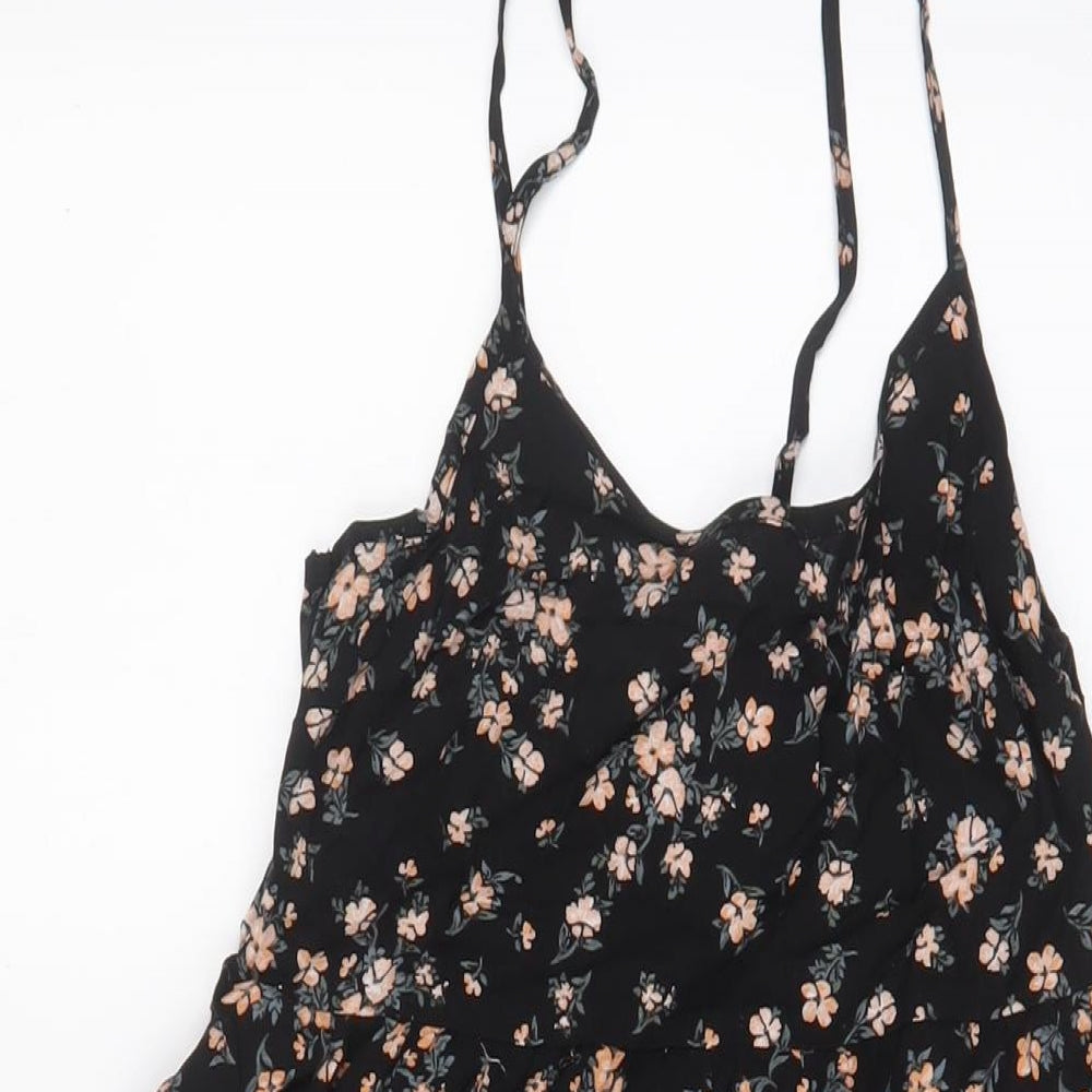 New Look Womens Black Floral Viscose A-Line Size 6 V-Neck Pullover - Belted