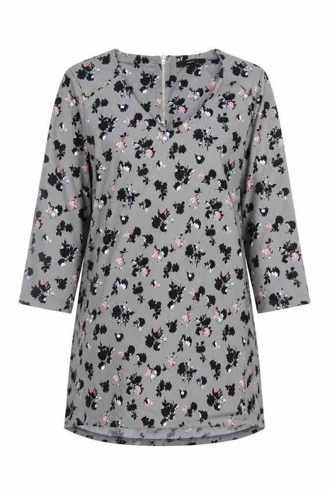 NEXT Womens Grey Floral Viscose A-Line Size 12 V-Neck Zip