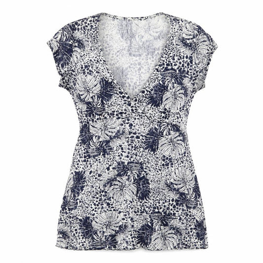 Grabal Arlok Womens Blue Geometric Nylon Tunic T-Shirt Size 12 V-Neck