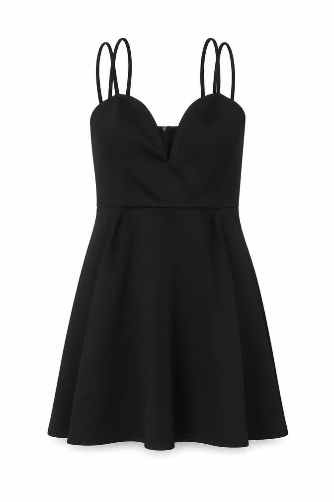PRETTYLITTLETHING Womens Black Polyester A-Line Size 12 V-Neck