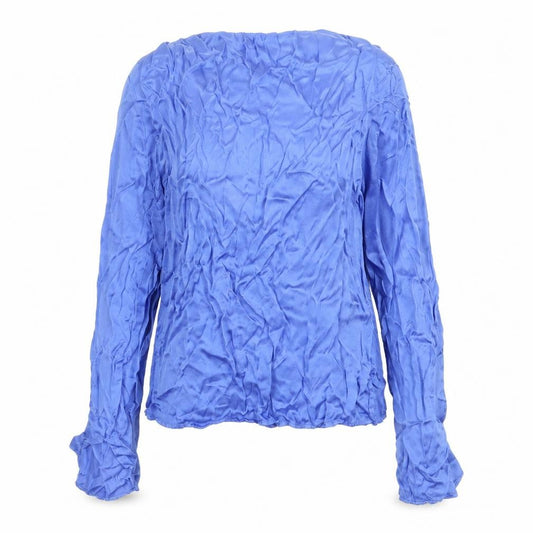 Marks and Spencer Womens Blue Viscose Basic Blouse Size 12 High Neck