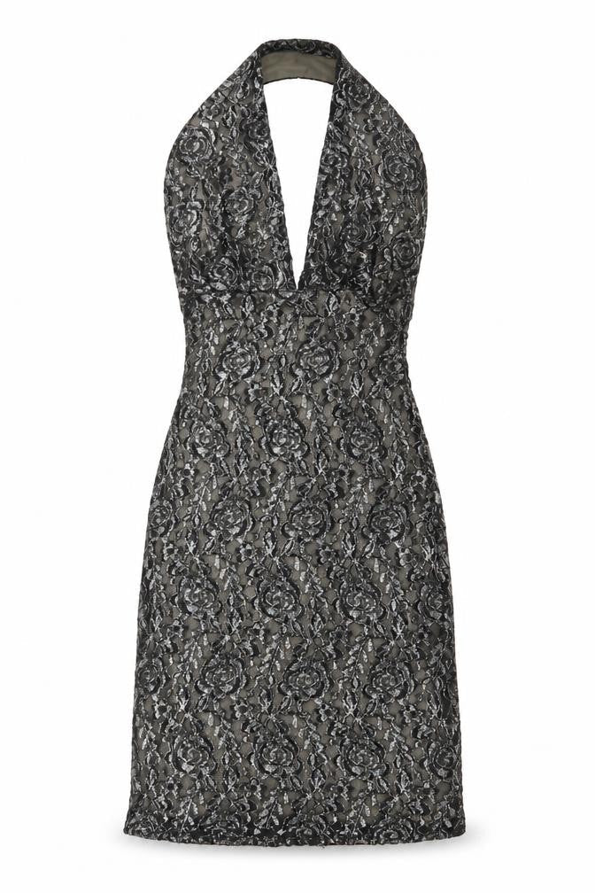 Love Womens Grey Floral Polyester A-Line Size S Halter Button