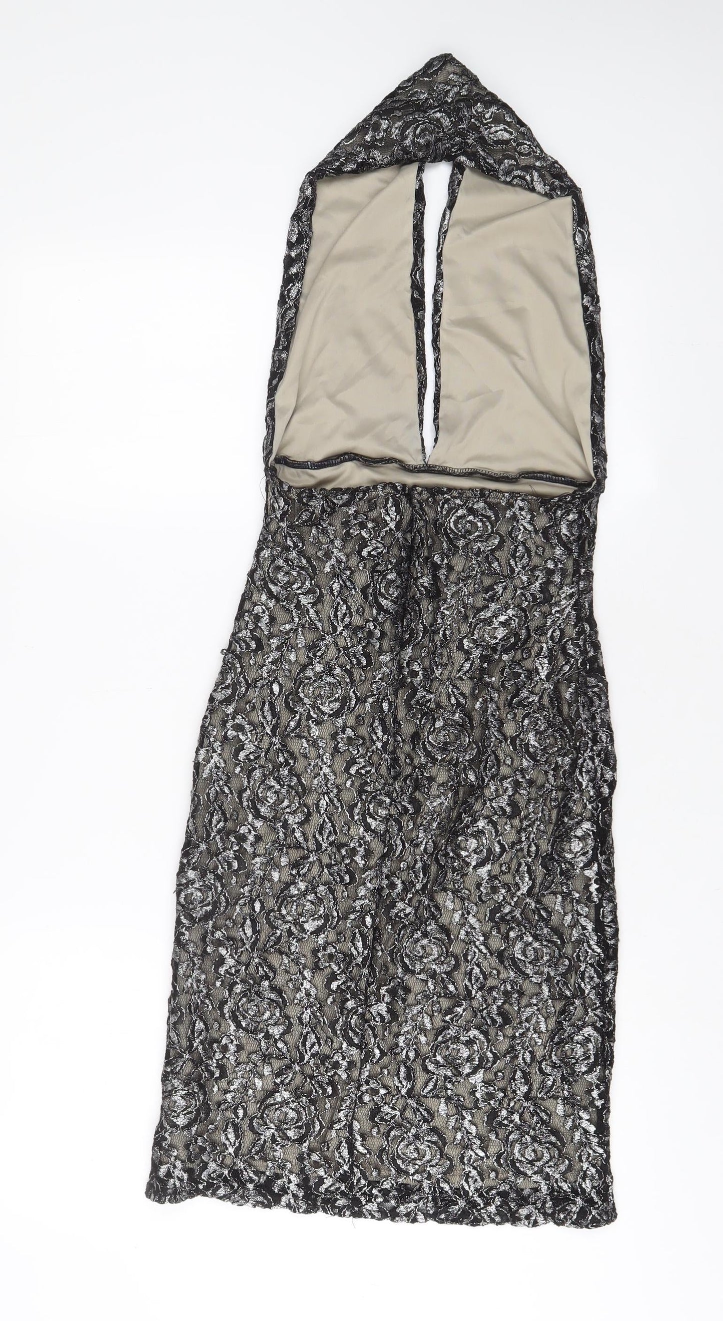 Love Womens Grey Floral Polyester A-Line Size S Halter Button