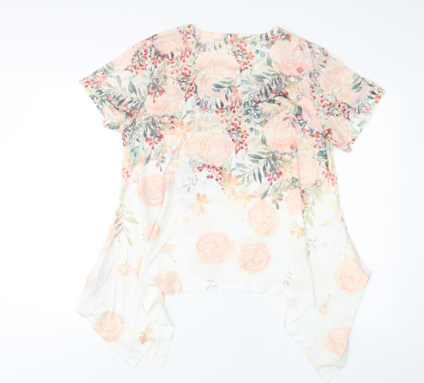 Pebble Bay Womens Pink Floral Polyester Tunic T-Shirt Size M Crew Neck