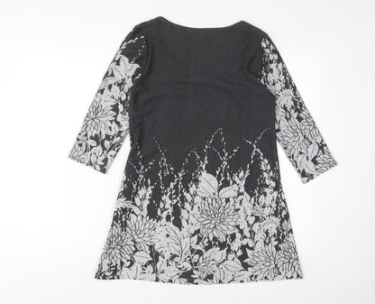 Back view of Roman women’s red floral polyester a-line, size UK 12, boat neck pullover