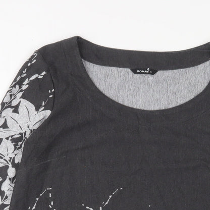 Close-up detail of Roman women’s red floral polyester a-line, size UK 12, boat neck pullover
