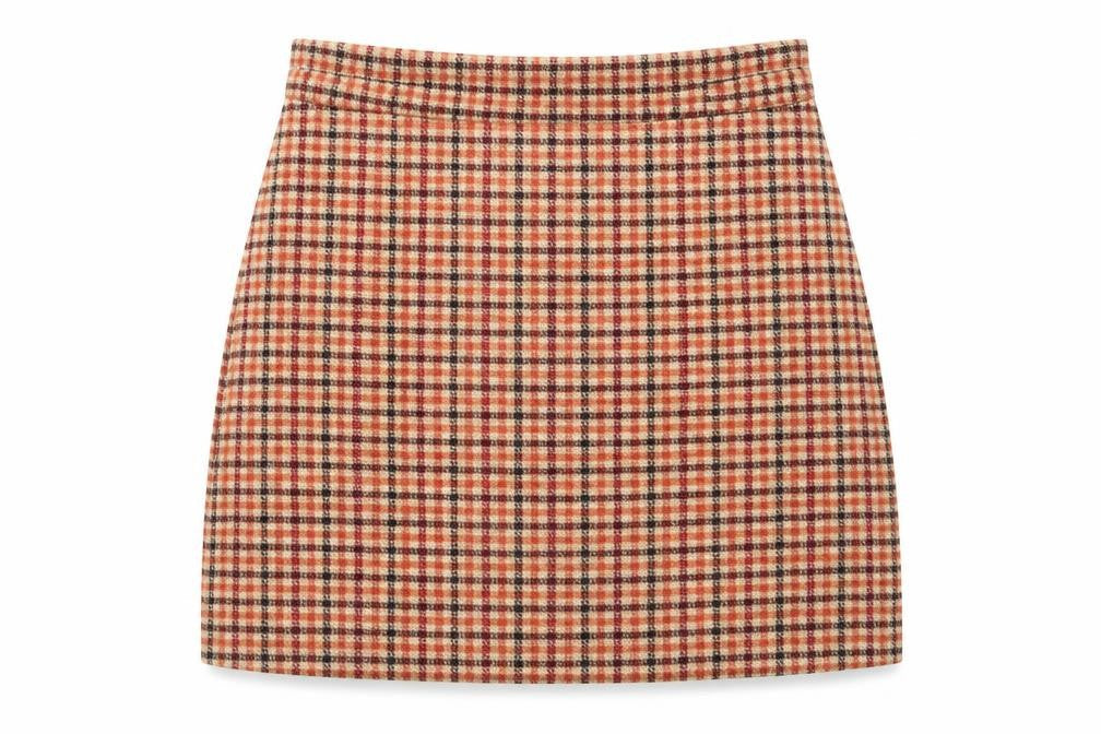 FOREVER 21 Womens Orange Plaid Polyester A-Line Skirt Size L Zip