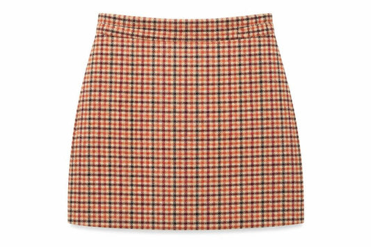 Forever 21 Womens Orange Plaid Polyester A-Line Skirt Size L Zip