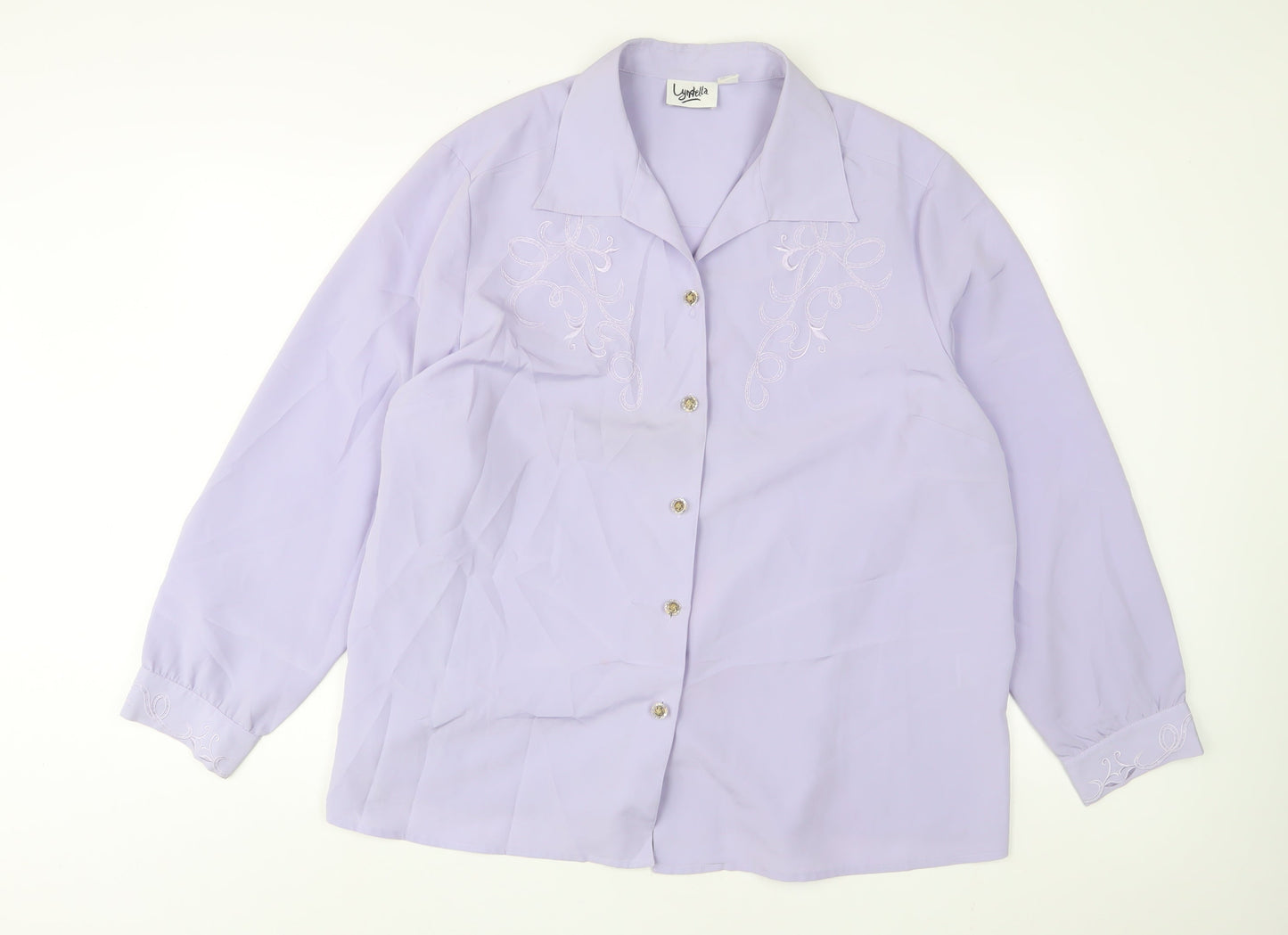 Lyndella Womens Purple Polyester Basic Button-Up Size 22 Collared - Embroidered