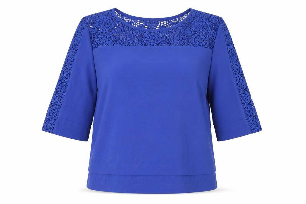 Fenn Wright Manson Womens Blue Polyester Basic T-Shirt Size 14 Crew Neck - Embroidered