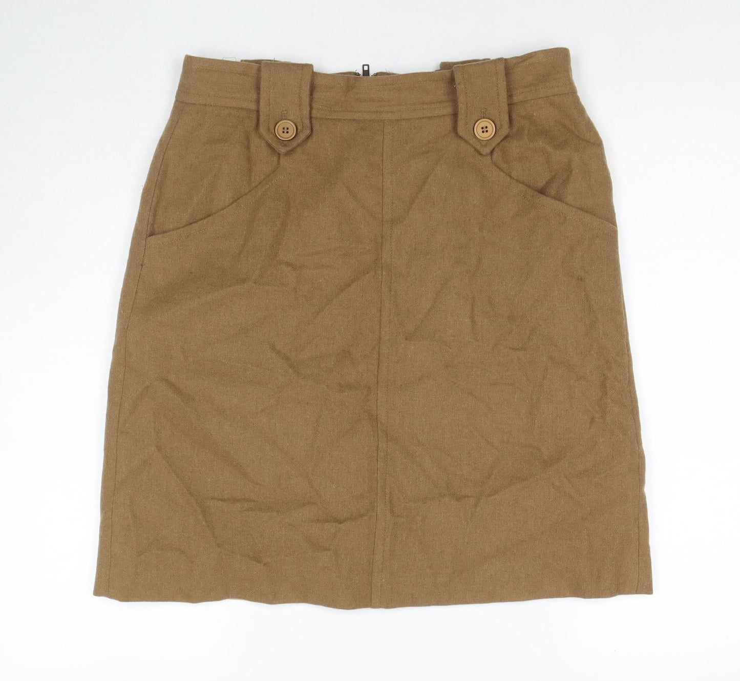 Great Plains London Womens Brown Wool A-Line Skirt Size 14 Zip
