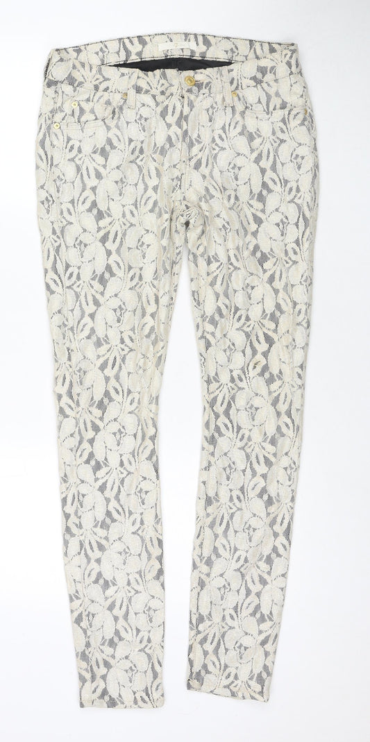 7 For All Mankind Womens Ivory Floral Cotton Pedal Pusher Trousers Size 29 in L30 in Regular Zip