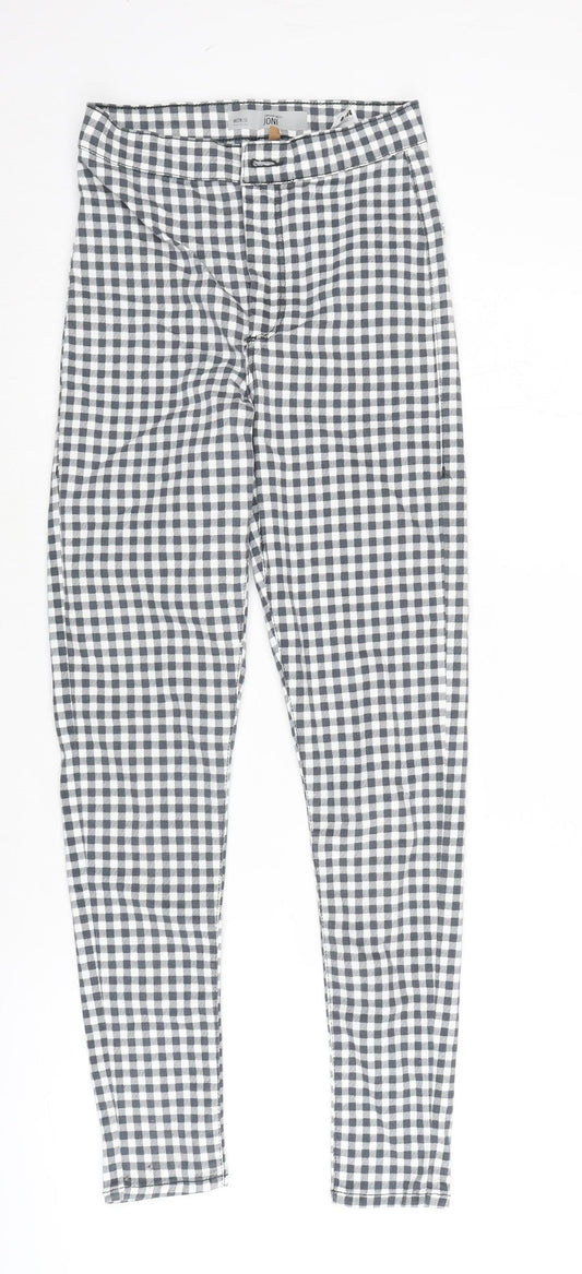 Topshop Womens Grey Check Cotton Blend Straight Jeans Size 26 in L27 in Regular Zip