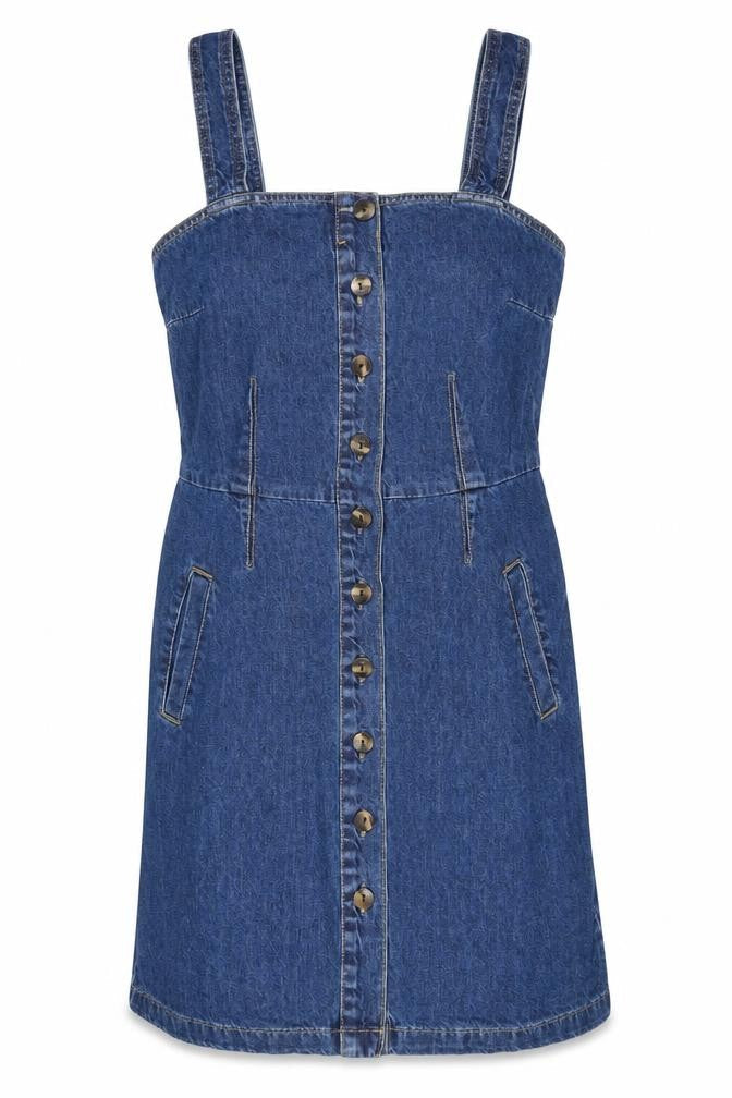 Dorothy Perkins Womens Blue Cotton Shift Size 10 Square Neck Button