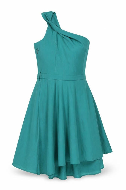 ALE Womens Green Polyester Skater Dress Size 12 One Shoulder Zip