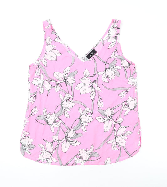Wallis Womens Pink Floral Polyester Basic Tank Size 12 V-Neck