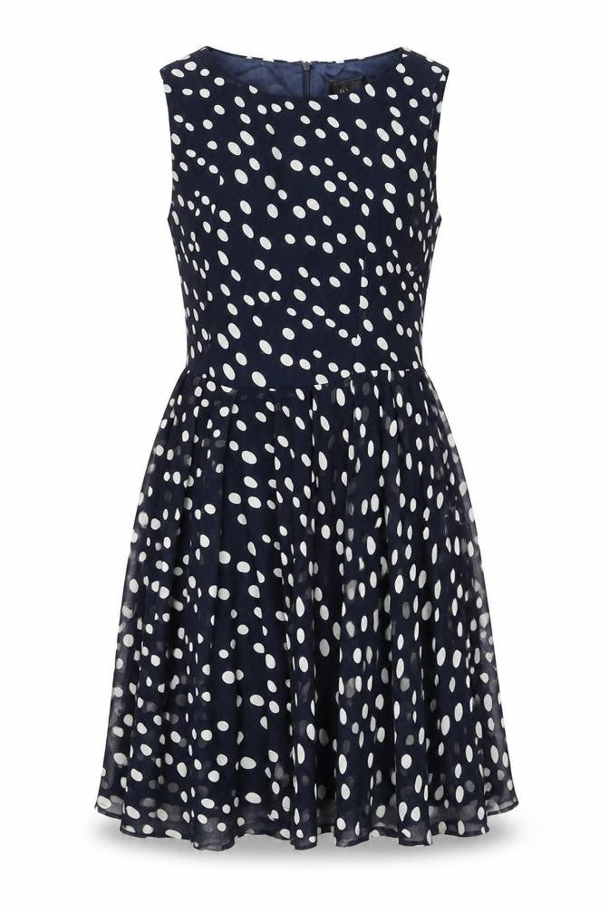AX Paris Womens Black Polka Dot Polyester Skater Dress Size 10 Round Neck Zip