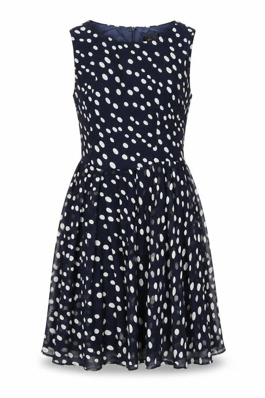 AX Paris Womens Black Polka Dot Polyester Skater Dress Size 10 Round Neck Zip