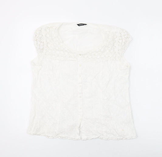Roman Womens White Cotton Basic Blouse Size 10 Scoop Neck