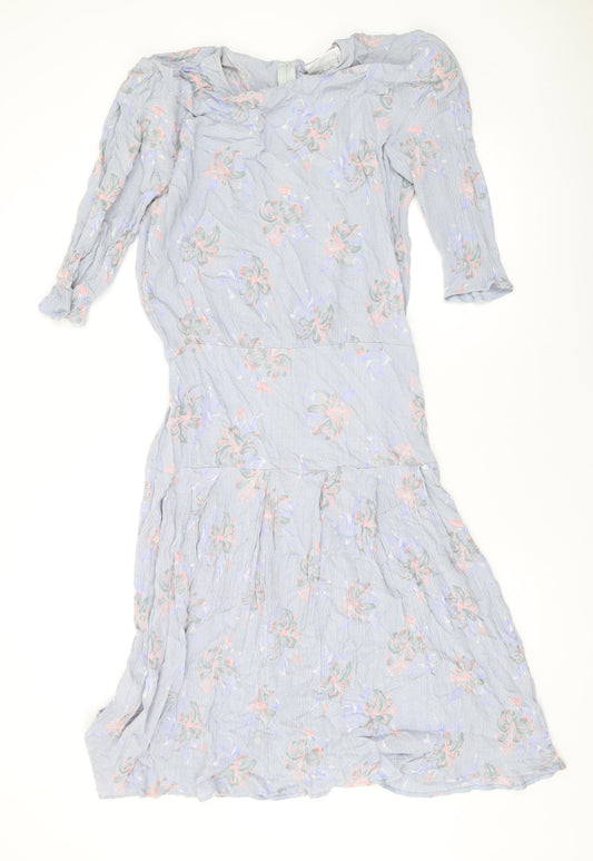 Something Special Womens Blue Floral Viscose A-Line Size 16 Round Neck Zip