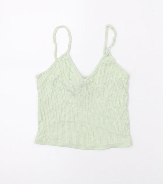 Topshop Womens Green Cotton Camisole Tank Size 8 V-Neck