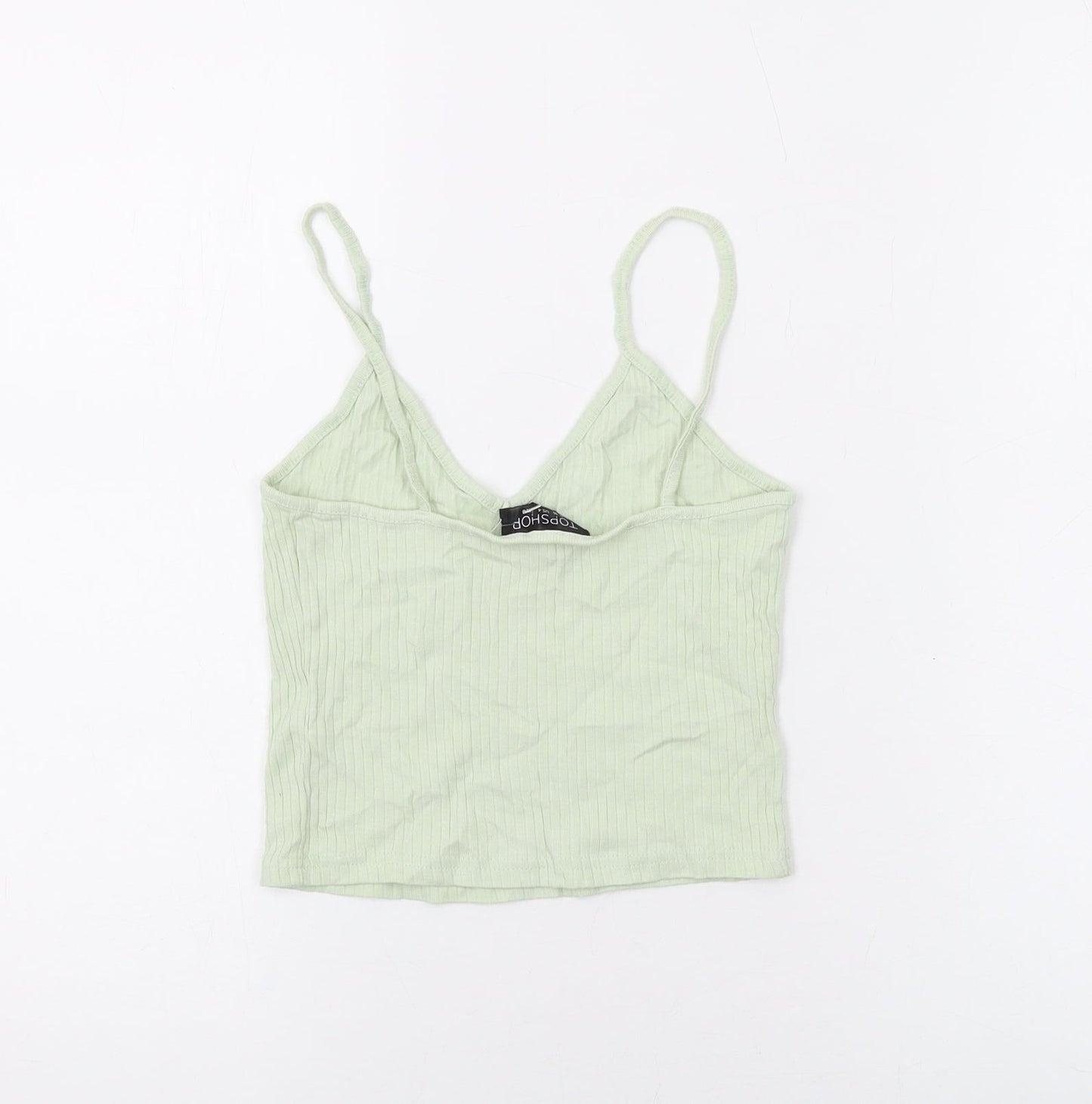 Topshop Womens Green Cotton Camisole Tank Size 8 V-Neck