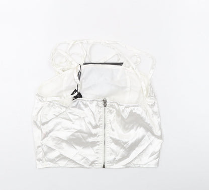 PRETTYLITTLETHING Womens White Polyester Cropped Tank Size 4 Halter