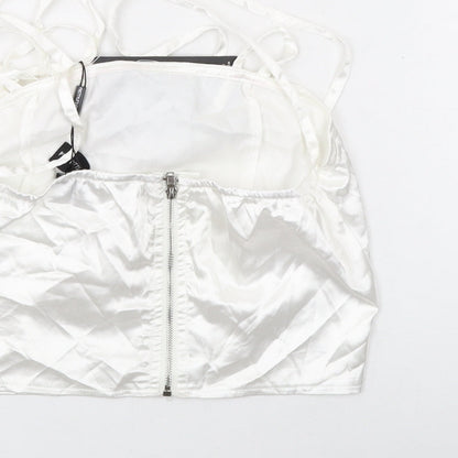 PRETTYLITTLETHING Womens White Polyester Cropped Tank Size 4 Halter