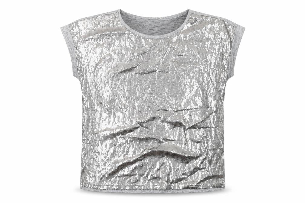 Oasis Womens Grey Polyester Basic T-Shirt Size L Round Neck - Sequins