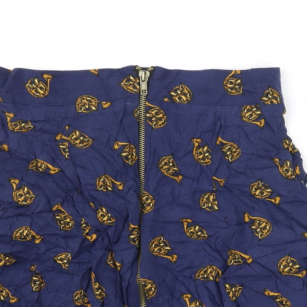 Cooperative Womens Blue Geometric Viscose Mini Skirt Size S Zip