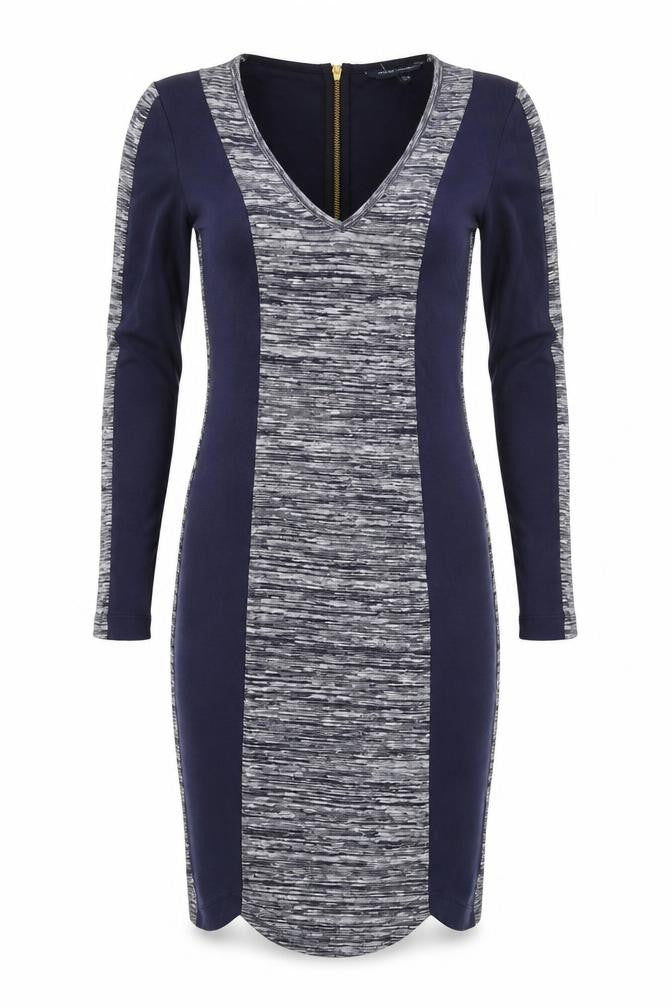 French Connection Womens Blue Viscose Bodycon Size 8 V-Neck Zip