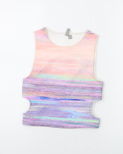 Additional front view of ASOS women’s multicoloured polyester cropped tank, size UK 8, round neck