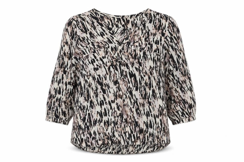 Wallis Womens Brown Animal Print Polyester Basic Blouse Size S V-Neck