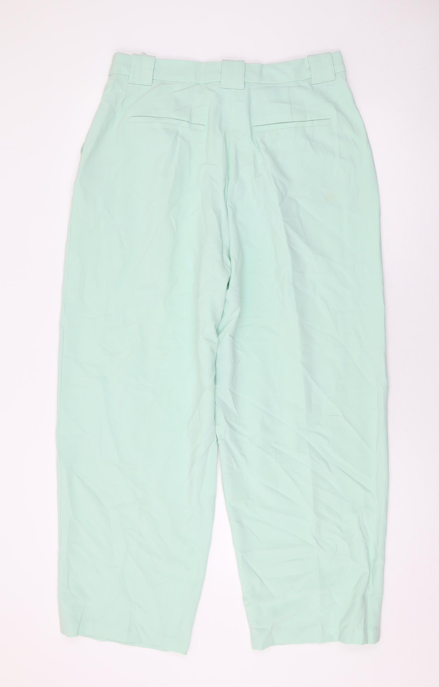Marks and Spencer Womens Green Polyester Trousers Size 14 L27 in Regular Zip