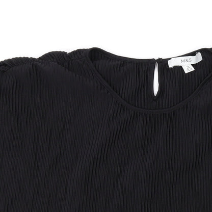 Marks & Spencer Womens Black Polyester Basic T-Shirt Size 12 Round Neck
