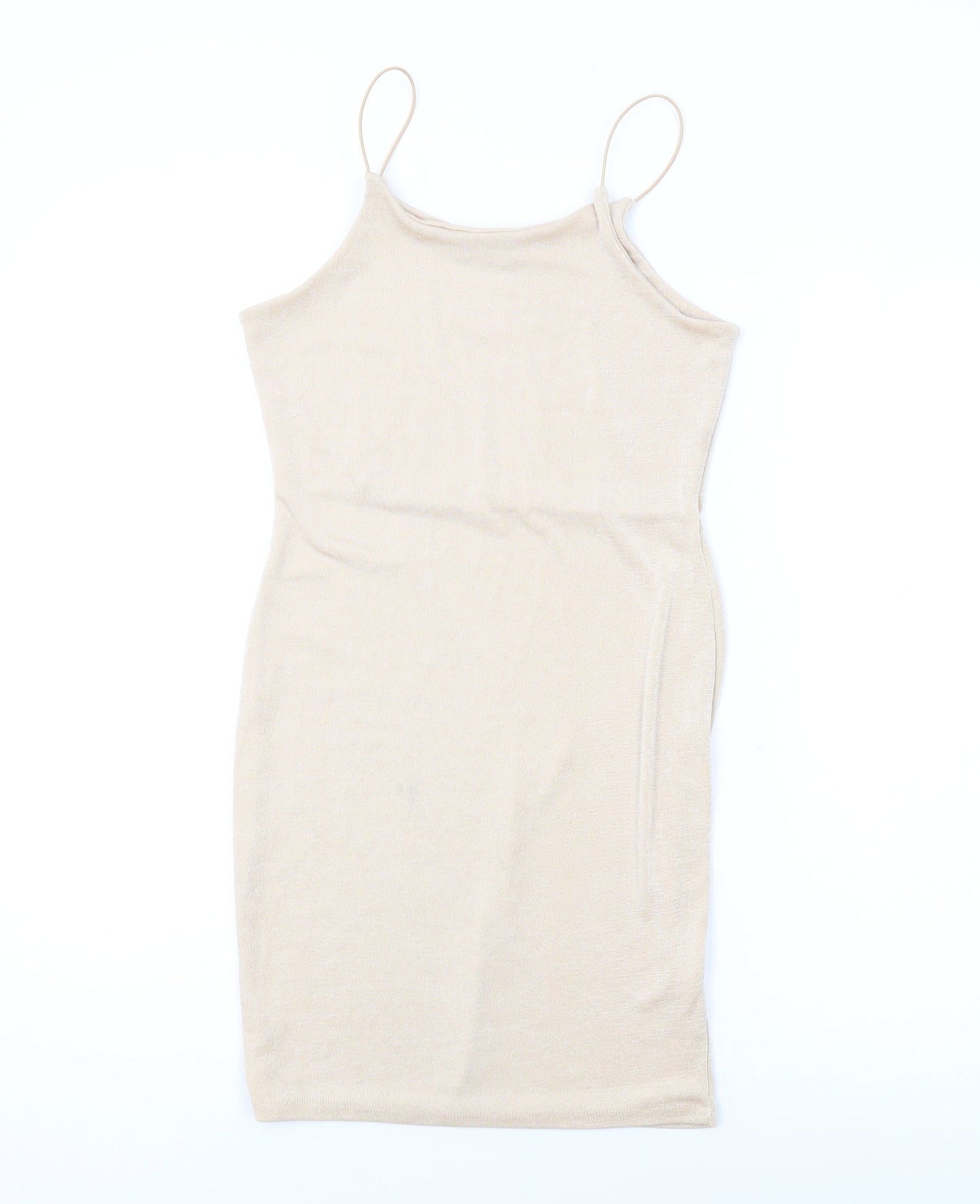 Boohoo Womens Beige Polyester Bodycon Size 12 Square Neck Pullover