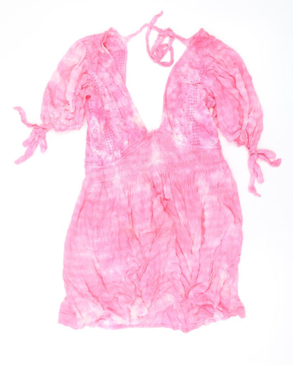 Additional front view of ASOS women’s pink viscose a-line, size UK 8, v-neck pullover