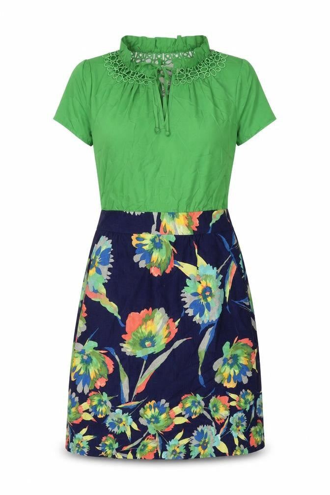 Tabitha Womens Green Floral Polyester A-Line Size 6 Mock Neck