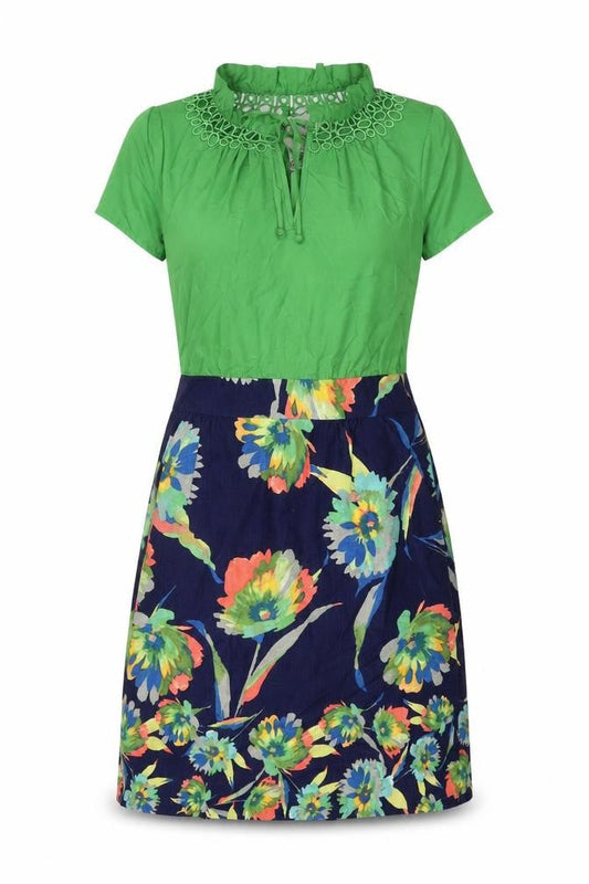 Tabitha Womens Green Floral Polyester A-Line Size 6 Mock Neck