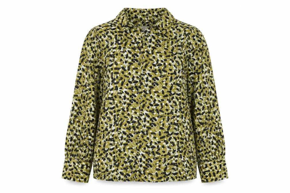 Topshop Womens Green Animal Print Polyester Basic Button-Up Size 10 Collared
