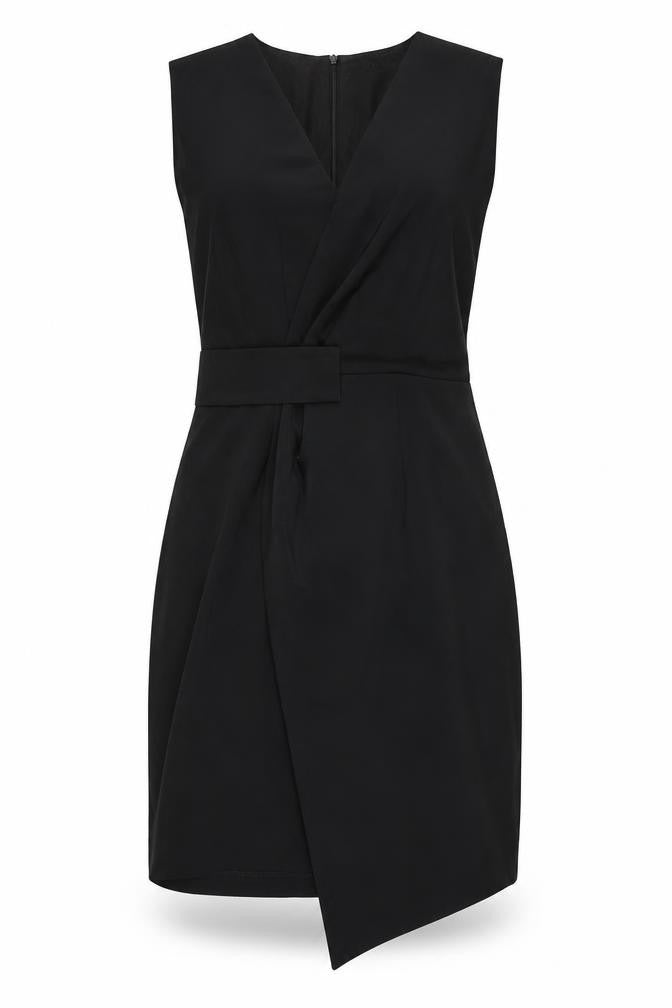 Hamburger Studio Womens Black Polyester Wrap Dress Size L V-Neck Zip