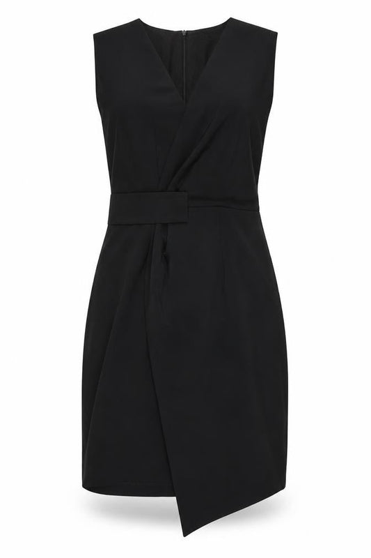 Hamburger Studio Womens Black Polyester Wrap Dress Size L V-Neck Zip